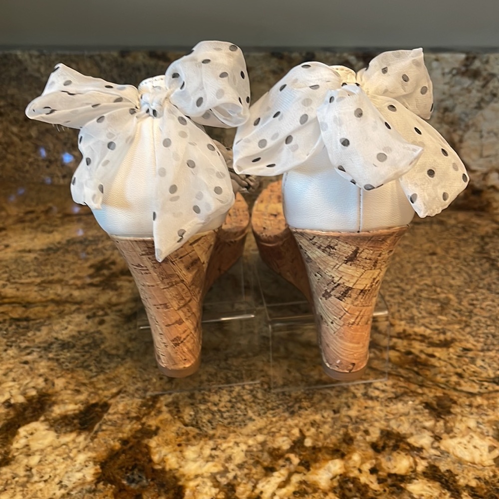 Super cute Cork Bow Wedge Sandals.